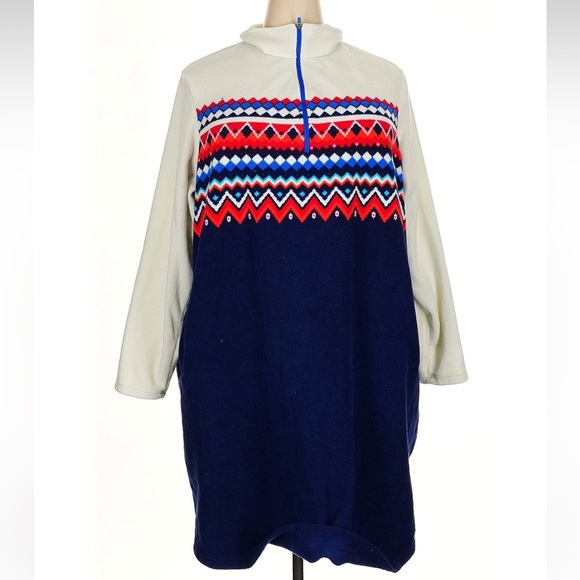 Lands' End Fleece Mock Neck Quarter Zip Fair Isle Dress Plus  Size 3X 24W 26W - Picture 1 of 9